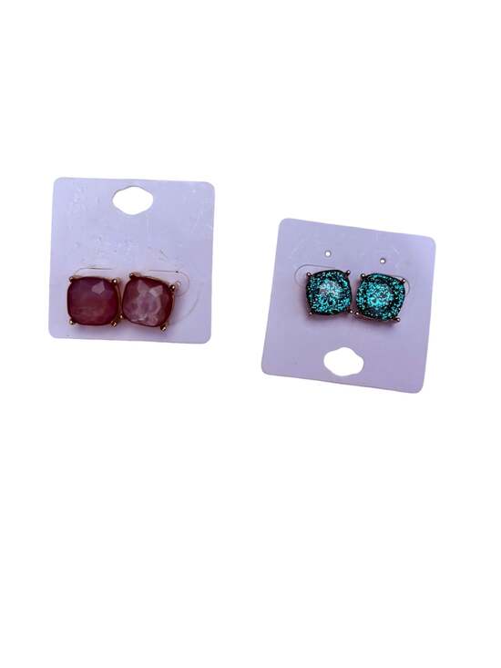 Unknown Jewelry - Set of 2 Pairs Square Stud Earrings Pink and Teal Glitter